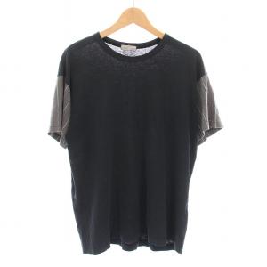 Tシャツ カットソー 袖ストライプ柄 半袖 黒 グレー /YM