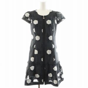 ワンピース ひざ丈 半袖 花柄 36 黒 ブラック IT-811113 /AN43