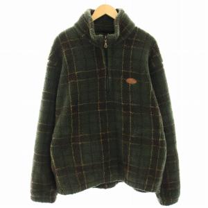 トレーナー スウェット フリース ボア チェック ハーフジップ 長袖 2XL 緑 グリーン 茶 ブラウン