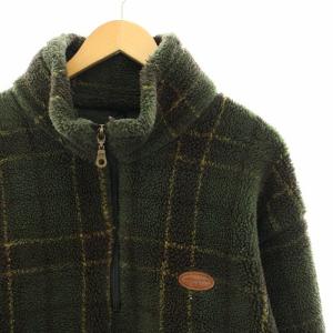 WOOLRICH トレーナー スウェット フリース ボア チェック ハーフジップ 長袖 2XL 緑 グリーン 茶 ブラウン