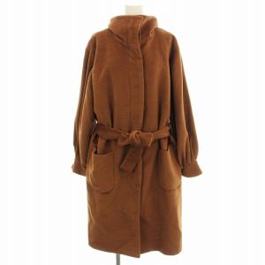 ロングコート アンゴラ混 スタンドカラー ベルテッドコート 46 茶 ブラウン /G