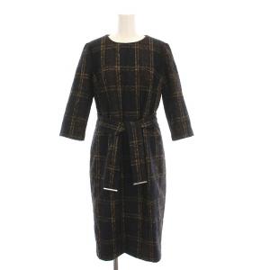 チェック ワンピース ロング 七分袖 8 紺 茶 5008416660-39 /YM