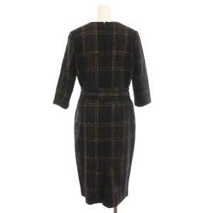 Aquascutum チェック ワンピース ロング 七分袖 8 紺 茶 5008416660-39 /YM