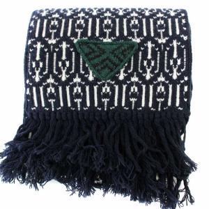 マフラー UMS406 ウール カシミヤ混 ネイビー ホワイト