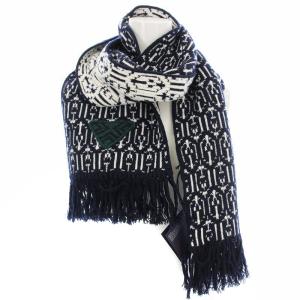 PRADA マフラー UMS406 ウール カシミヤ混 ネイビー ホワイト