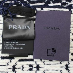 PRADA マフラー UMS406 ウール カシミヤ混 ネイビー ホワイト