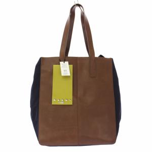 at H&M トートバッグ ショルダーバッグ レザー 切替 茶 紺 /TK