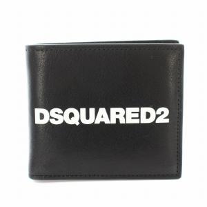 二つ折り財布 ウォレット レザー ロゴプリント 小銭入れあり 黒 ブラック WAM0015 12903257