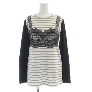 Tシャツ カットソー ボーダー レースモチーフ 長袖 S 白 ホワイト 黒 ブラック TH-T215 /RO