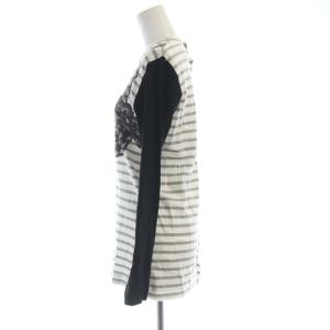 Tao Tシャツ カットソー ボーダー レースモチーフ 長袖 S 白 ホワイト 黒 ブラック TH-T215 /RO