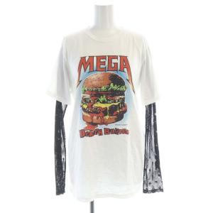 Tシャツ カットソー ハンバーガーモチーフ 切替 メッシュ 長袖 F 白 ホワイト 0118CL07 /RO