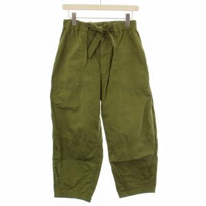 ワイドパンツ イージー ウエストゴム ジップフライ リボン シルク混 36 カーキ /BB