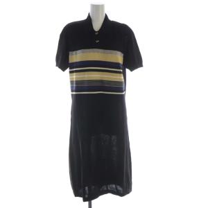 ポロワンピース マキシ ロング ボーダー 半袖 M 黒 ブラック /RO