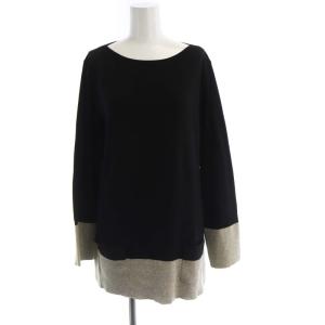 ニット セーター プルオーバー チュニック 長袖 L グレー 黒 ブラック /RO