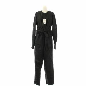 コットンポプリン ノーカラージャンプスーツ オールインワン 長袖 パンツ 38 黒 ブラック 02-109-11-080067