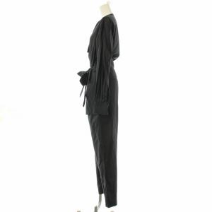 ESTNATION コットンポプリン ノーカラージャンプスーツ オールインワン 長袖 パンツ 38 黒 ブラック 02-109-11-080067