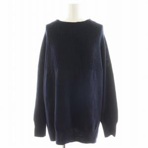 22AW ウールコード モックネック 切り替え編み ニット セーター 長袖 38 紺 ネイビー KRWONW0556