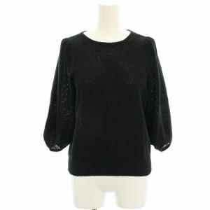 22SS 和紙かのこパフスリーブプルオーバー ニット カットソー 七分袖 36 黒 ブラック 102218-16-650-95-360