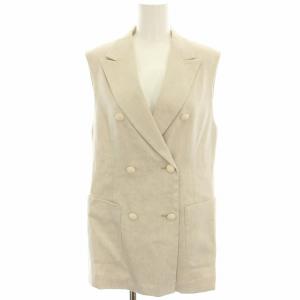 23SS ジレ ベスト 麻 リネン混 ダブル 36 アイボリー 102317-10-310-11-360