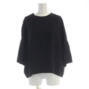 レーヨンカルゼギャザーブラウス シャツ フレアスリーブ 五分袖 黒 ブラック 17-051-500-4040-1-0