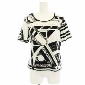 FASHION Tシャツ カットソー 総柄 半袖 M 白 ホワイト 黒 ブラック 0359121 /HN