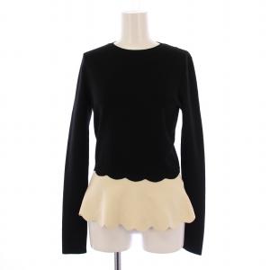 ニット セーター 長袖 クルーネック バイカラー ウール ナイロン M 白 黒 /BM