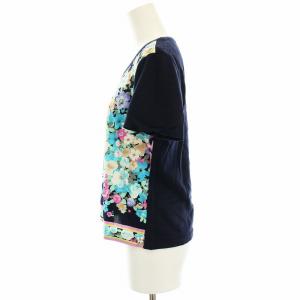 LEONARD FASHION ニット カットソー 半袖 花柄 L 紺 ネイビー 水色 ライトブルー 0399111 /HN