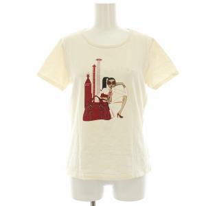 Tシャツ カットソー 半袖 ラインストーン装飾 プリント L アイボリー /HN