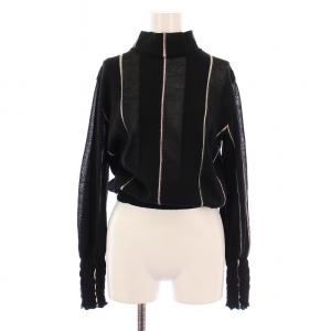 ニット 長袖 ハイネック ストレッチ シアー シースルー ウール 2 黒 ブラック /BB