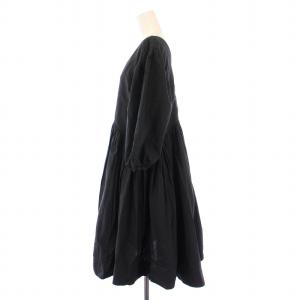 Merlette フレアワンピース ひざ丈 シャツ 七分袖 Vネック XS 黒 ブラック /BB