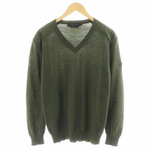 Mcleod V Neck Sweater ニット セーター 長袖 ワッペン 切替 ウール XL カーキ
