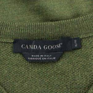 CANADA GOOSE Mcleod V Neck Sweater ニット セーター 長袖 ワッペン 切替 ウール XL カーキ