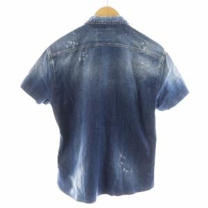 DSQUARED2 デニムシャツ 半袖 ダメージ加工 ペイント加工 44 青 ブルー S74DM0374 /AN26