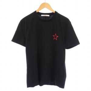 Tシャツ 半袖 クルーネック 星マーク プリント ワンポイント ストレッチ L 黒 ブラック /BB