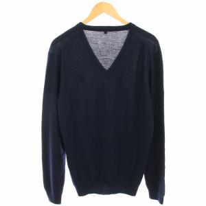 GUCCI ニット セーター ウール ロゴ刺繍 Vネック 長袖 L 紺 ネイビー Z7176 /HN