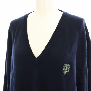 GUCCI ニット セーター ウール ロゴ刺繍 Vネック 長袖 L 紺 ネイビー Z7176 /HN