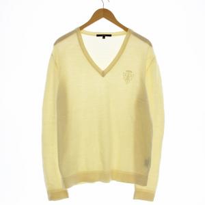 Vネック ニット セーター ウール 長袖 XL クリーム /G