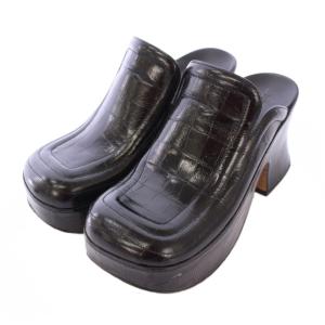 ミュール サボサンダル クロコ型押し 36 ブラック