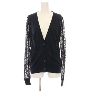 カーディガン ニット Vネック 刺繍 レース 長袖 XS 紺 ディープネイビー 15EMC05-15E510