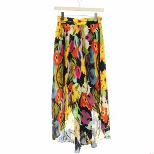 フラワープリントラップパンツ ワイドパンツ ボタニカル柄 花柄 シルク混 36 マルチカラー 17111050-1