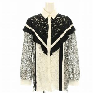 シャツ ブラウス 長袖 レース フリル F 白 ホワイト 黒 ブラック 190304 /OR