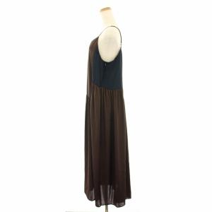 PS Paul Smith キャミワンピース ギャザー サテン マキシ ロング 44 茶 ブラウン 紺 ネイビー 245302 /HN