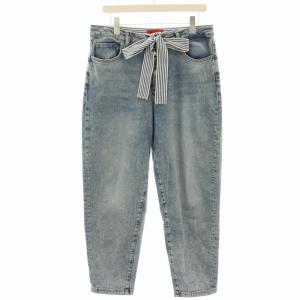 デニムパンツ ジーンズ ストライプリボン ビジューボタン ウォッシュ加工 32 水色 ライトブルー 71810922