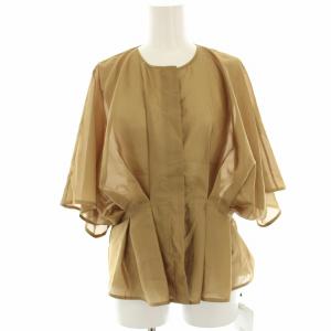 タックティアードブラウス シャツ シアー 半袖 キャメル A0353FB /HN