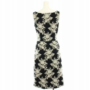 KEITA MARUYAMA ワンピース ノースリーブ ウール 花柄 フラワー刺繍 1 黒 ブラック 白 ホワイト JH601-59030JH