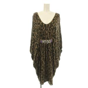 チュニック ワンピース 半袖 アニマル柄 ビジュー 36 茶 ブラウン 1145001157 /G