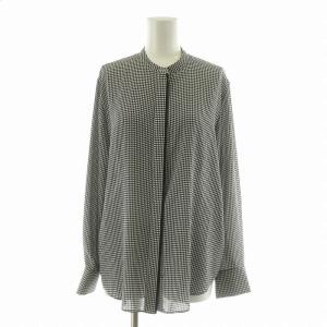 24AW BackSatinAmunzen バンドカラーブラウス シャツ 長袖 千鳥格子 S ブラック