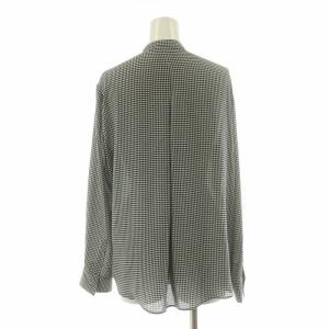 iCB 24AW BackSatinAmunzen バンドカラーブラウス シャツ 長袖 千鳥格子 S ブラック