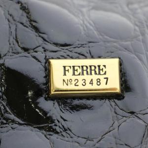 GIANFRANCO FERRE ハンドバッグ エナメル クロコ型押し 黒 ブラック /G
