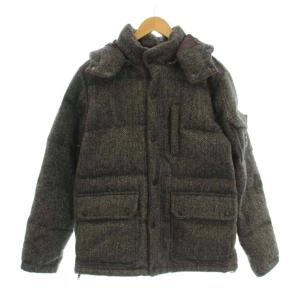 Harris Tweed ダウンジャケット フード ジップアップ ヘリンボーン ウール L グレー F12FO-029DA